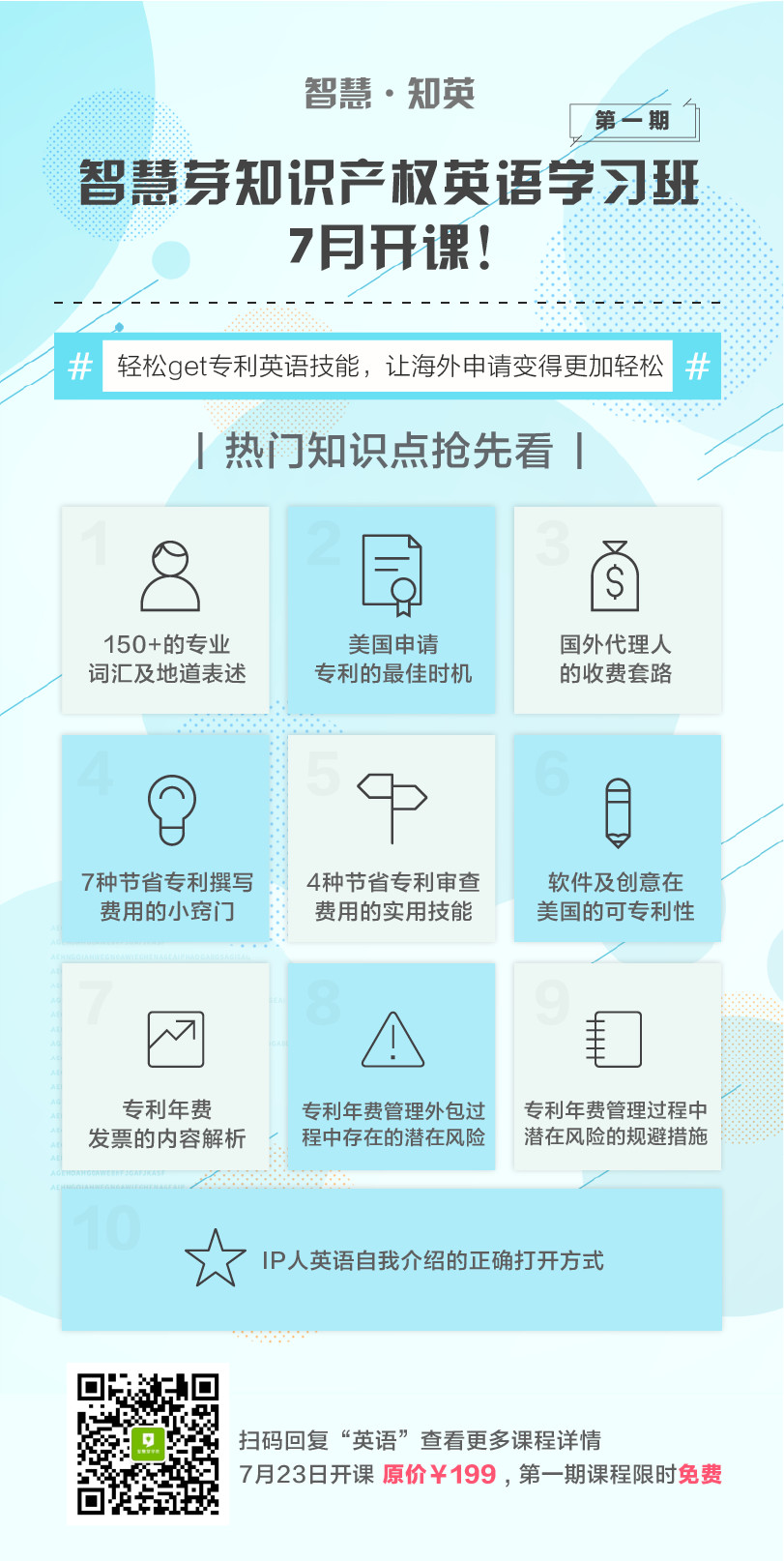 “知識產權英語班”再開班，兩周為你節省上萬海外專利申請費用！