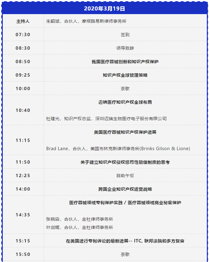 活動預告！中國醫療器械知識產權峰會將于2020年3月19-20日隆重舉行！