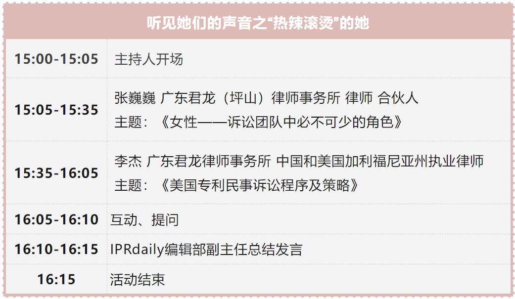 今日下午3:00！致知識產權行業“熱辣滾燙”的她之三八國際婦女節專場主題分享活動舉行