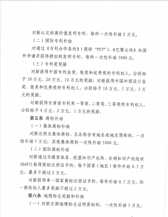 中國專利金獎獎勵30萬元！《隴南市知識產權保護獎勵補助辦法》來啦