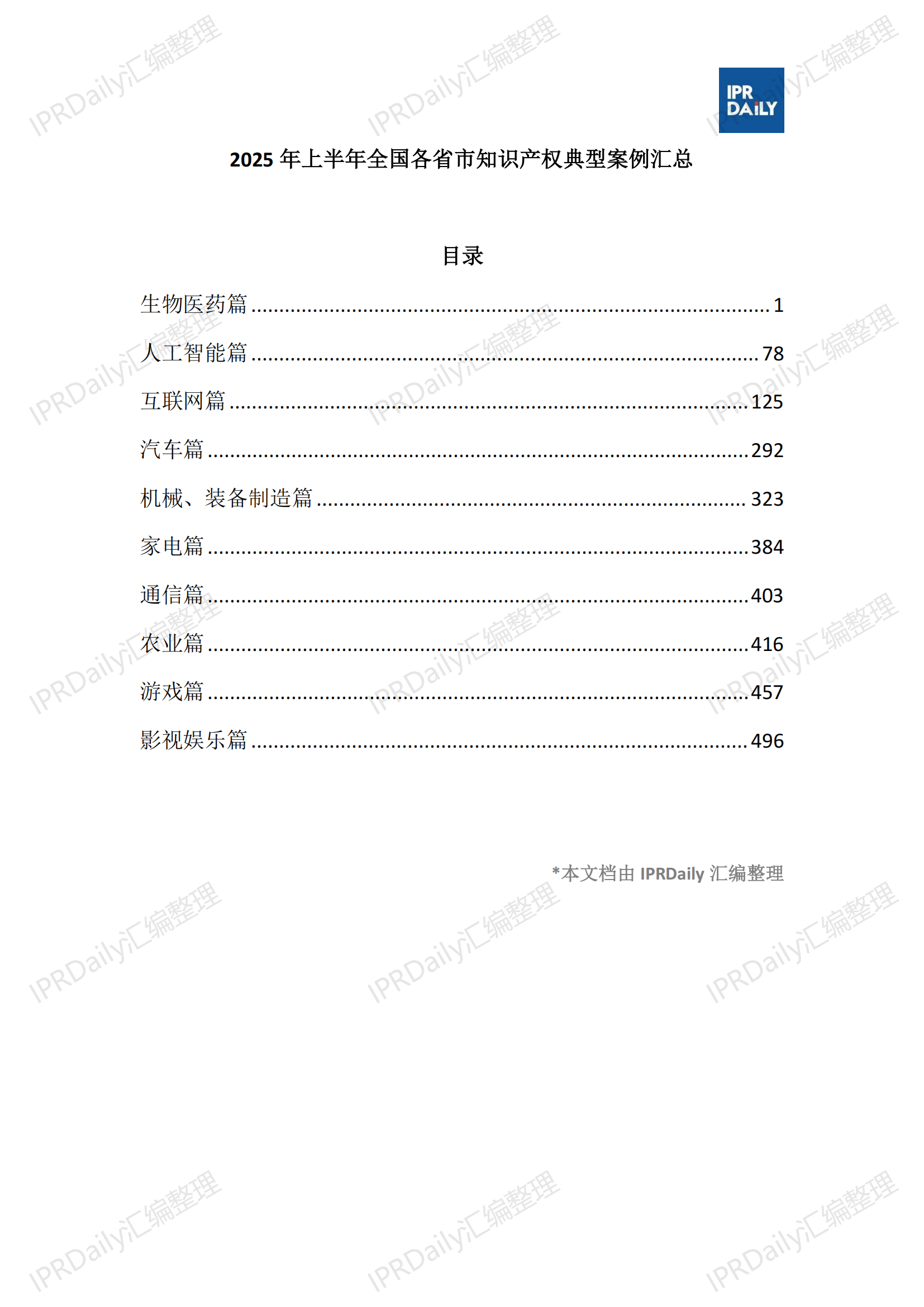 十行業總表-2025年上半年全國各省市知識產權典型案例匯總_01